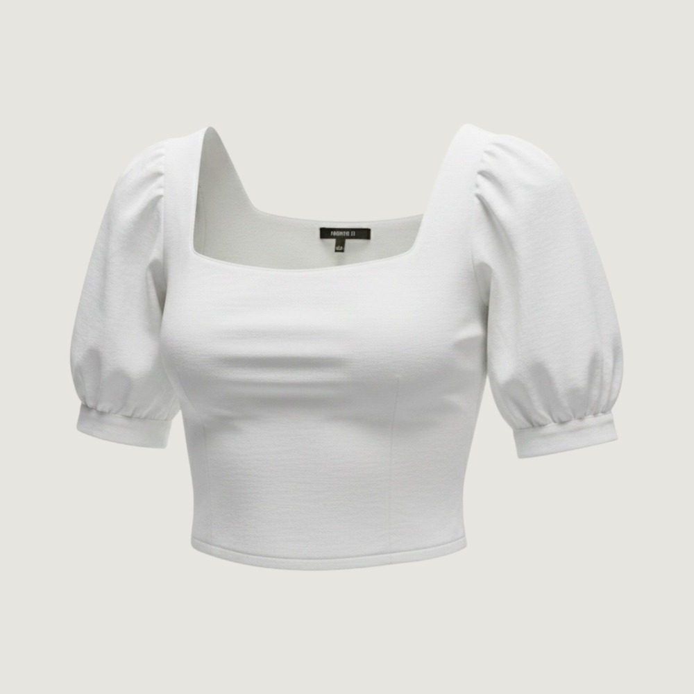 Forever 21 White Linen Blend Puff Sleeve Square Neck Smocked Crop Top Small